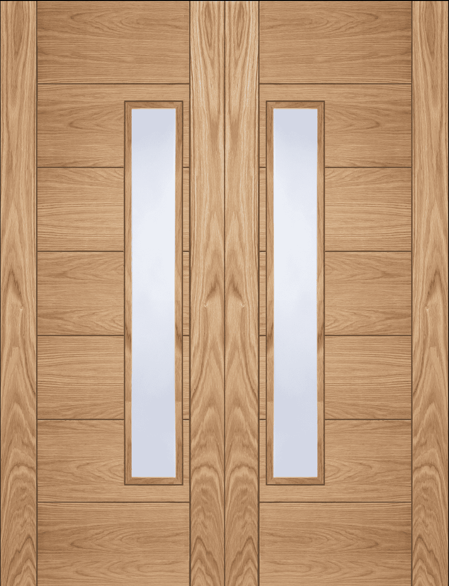 Mendes Corsica 18G Offset Glazed FD30 Fire Door Pair - Pre Finished