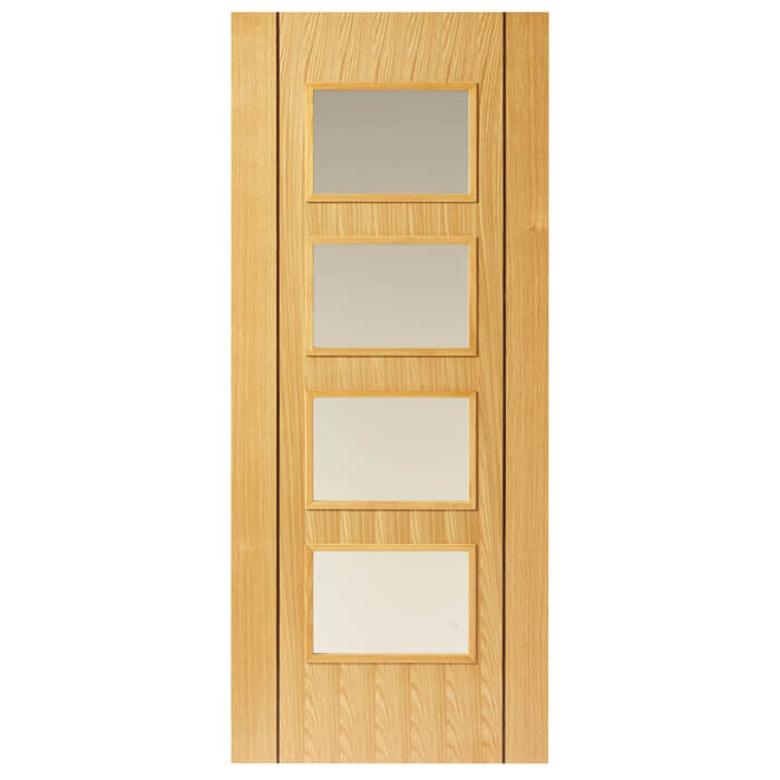 JB Kind Blenheim 4 Light Glazed Oak Veneer FD30 Fire Door - Pre Finished