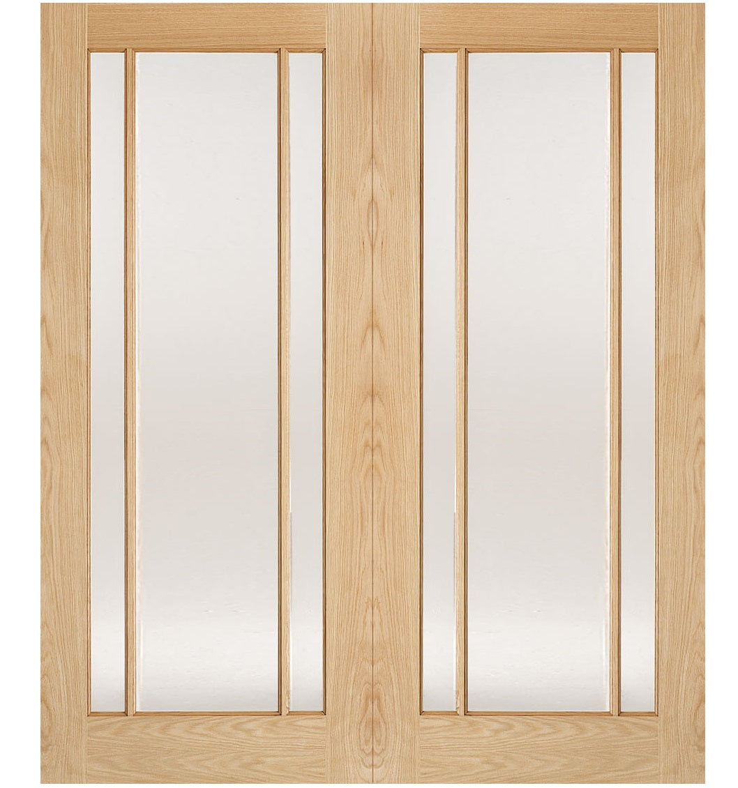 LPD Lincoln Clear Glazed Oak Internal Door Pairs - Unfinished