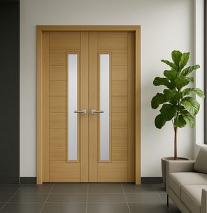Mendes Corsica 18G Offset Glazed FD30 Fire Door Pair - Pre Finished