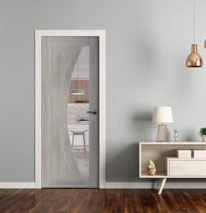 XL Joinery Salerno Clear Glazed White Grey Laminate Internal Door - Pre Finished