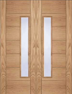 Mendes Corsica 18G Offset Glazed FD30 Fire Door Pair - Pre Finished