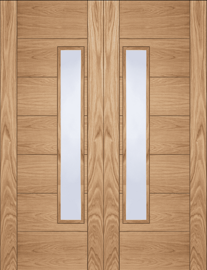 Mendes Corsica 18G Offset Glazed FD30 Fire Door Pair - Pre Finished