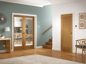 XL Joinery Suffolk Oak Door Pair with Clear Etched Glass - Unfinished