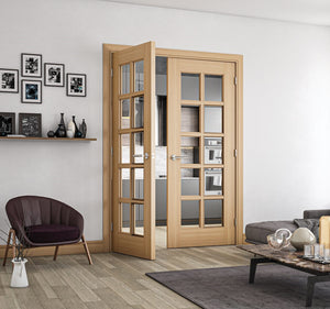 Deanta Bristol Clear Glazed 10 Light Oak Internal Door - Unfinished