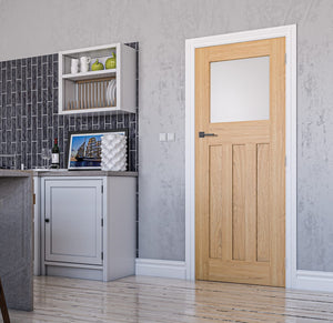 Deanta Cambridge Frosted Glass Oak Internal Door - Unfinished