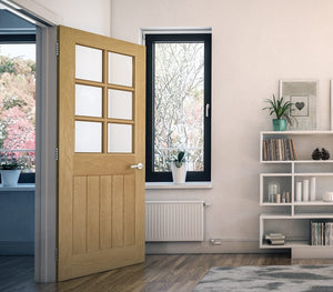 Deanta Ely 6L Glazed Oak Internal Door - Pre Finished