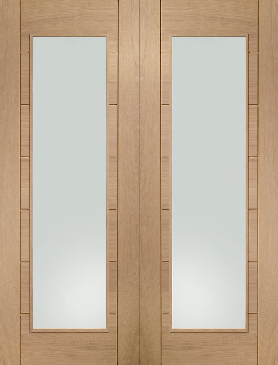 XL Joinery Palermo Oak Door Pair with Clear Glass - Unfinished