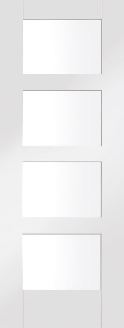 XL Joinery Shaker 4 Panel Clear Glazed White Primed Internal Door