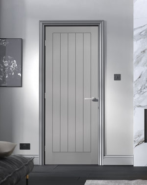 LPD Textured Vertical 5 Panel Grey FD30 Fire Door - Fully Finished