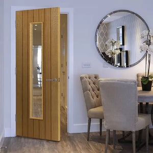 JB Kind Cherwell 7 Panel Glazed Oak Veneered Door - Pre Finished