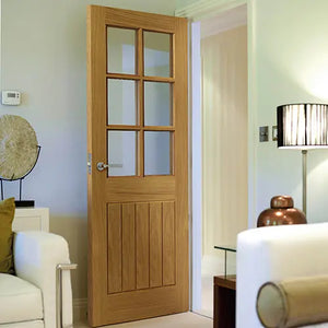 JB Kind Thames Oak 6 Light Glazed Veneered Door - Unfinished