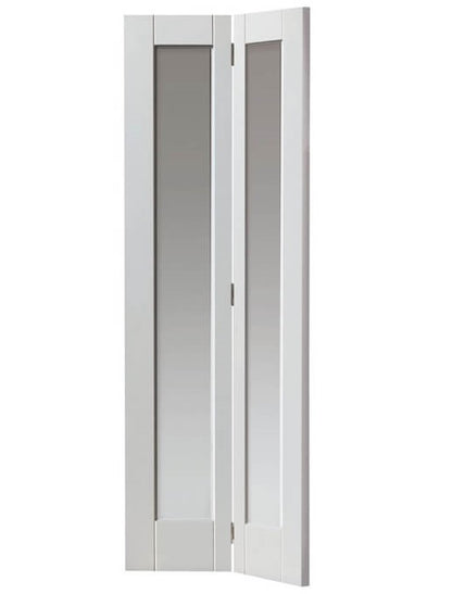 JB Kind Tobago Glazed White Primed Shaker Style Bi-fold Door