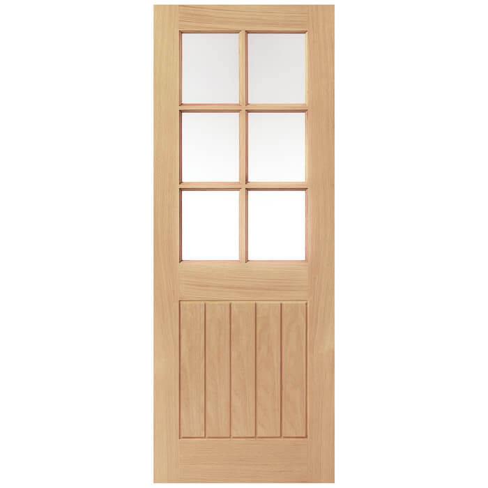 JB Kind Thames Oak 6 Light Glazed Veneered Door - Unfinished