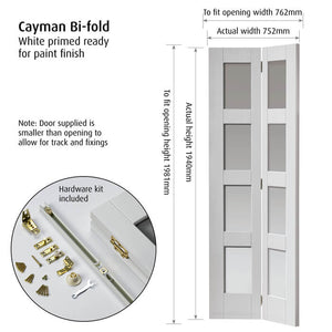 JB Kind Cayman Glazed White Primed Shaker Style Bi-fold Door