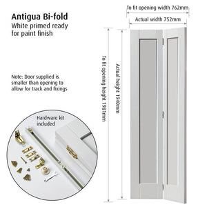 JB Kind Antigua White Primed Shaker Style Bi-fold Door