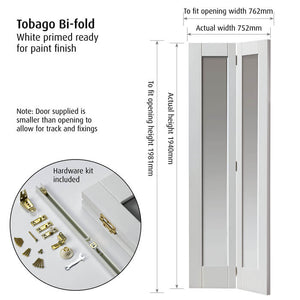 JB Kind Tobago Glazed White Primed Shaker Style Bi-fold Door