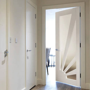 JB Kind Aurora Etched Opaque Glazed White Primed Sunshine Style Internal Door