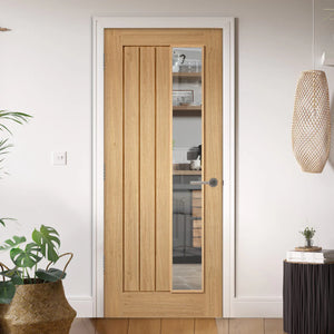 LPD Mexicano Clear Glazed Offset Oak Internal Door - Pre Finished