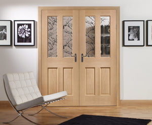 XL Joinery Malton Oak Door Pair with Clear Bevelled Glass - Unfinished