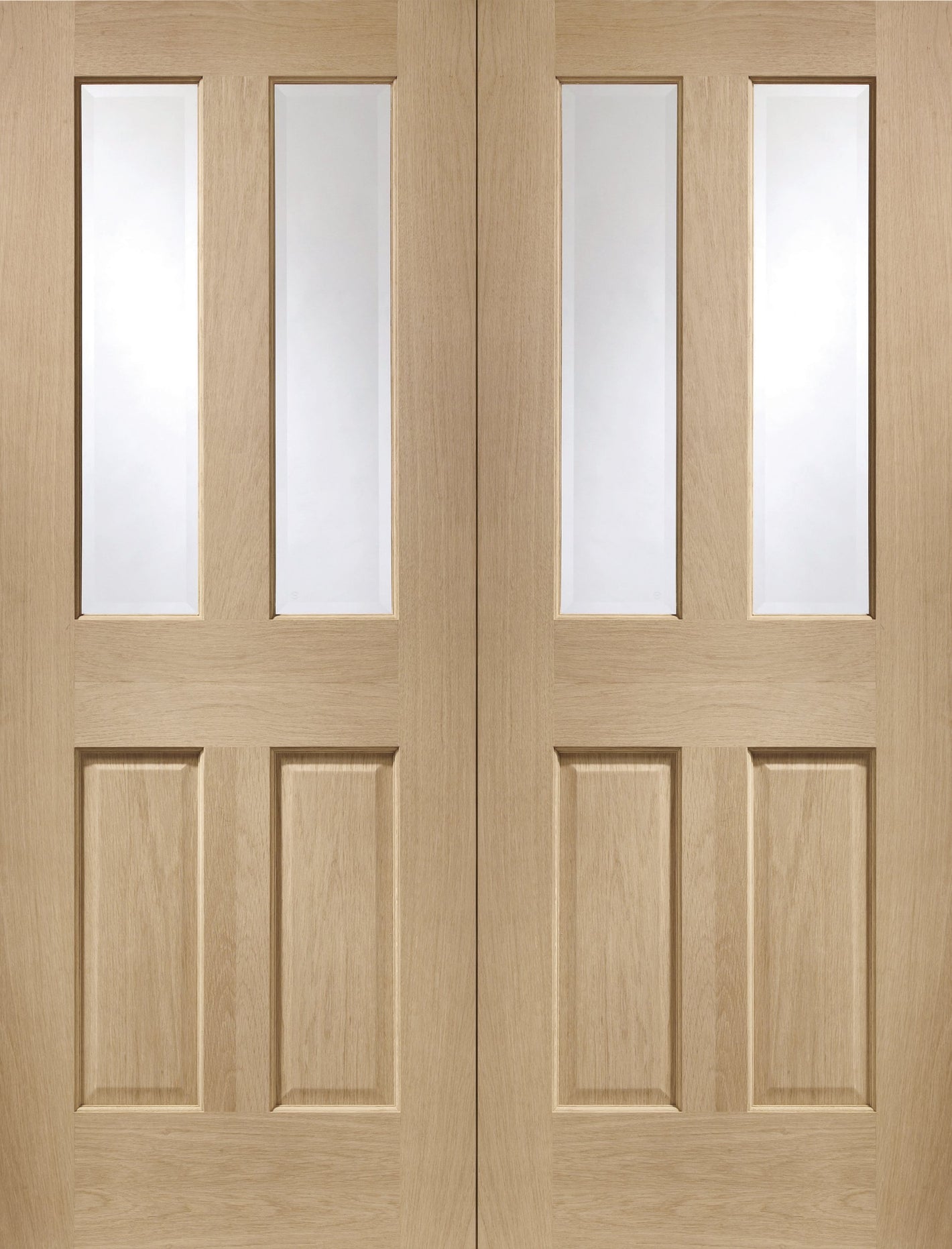 XL Joinery Malton Oak Door Pair with Clear Bevelled Glass - Unfinished