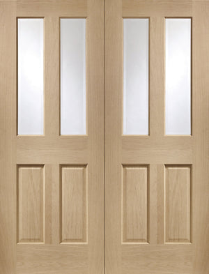 XL Joinery Malton Oak Door Pair with Clear Bevelled Glass - Unfinished