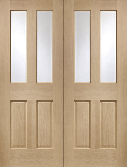 XL Joinery Malton Oak Door Pair with Clear Bevelled Glass - Unfinished