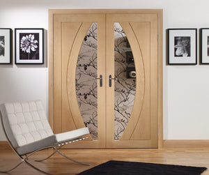 XL Joinery Salerno Oak Door Pair with Clear Glass - Unfinished