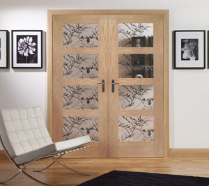 XL Joinery Shaker Oak Door Pair with Clear Glass - Unfinished