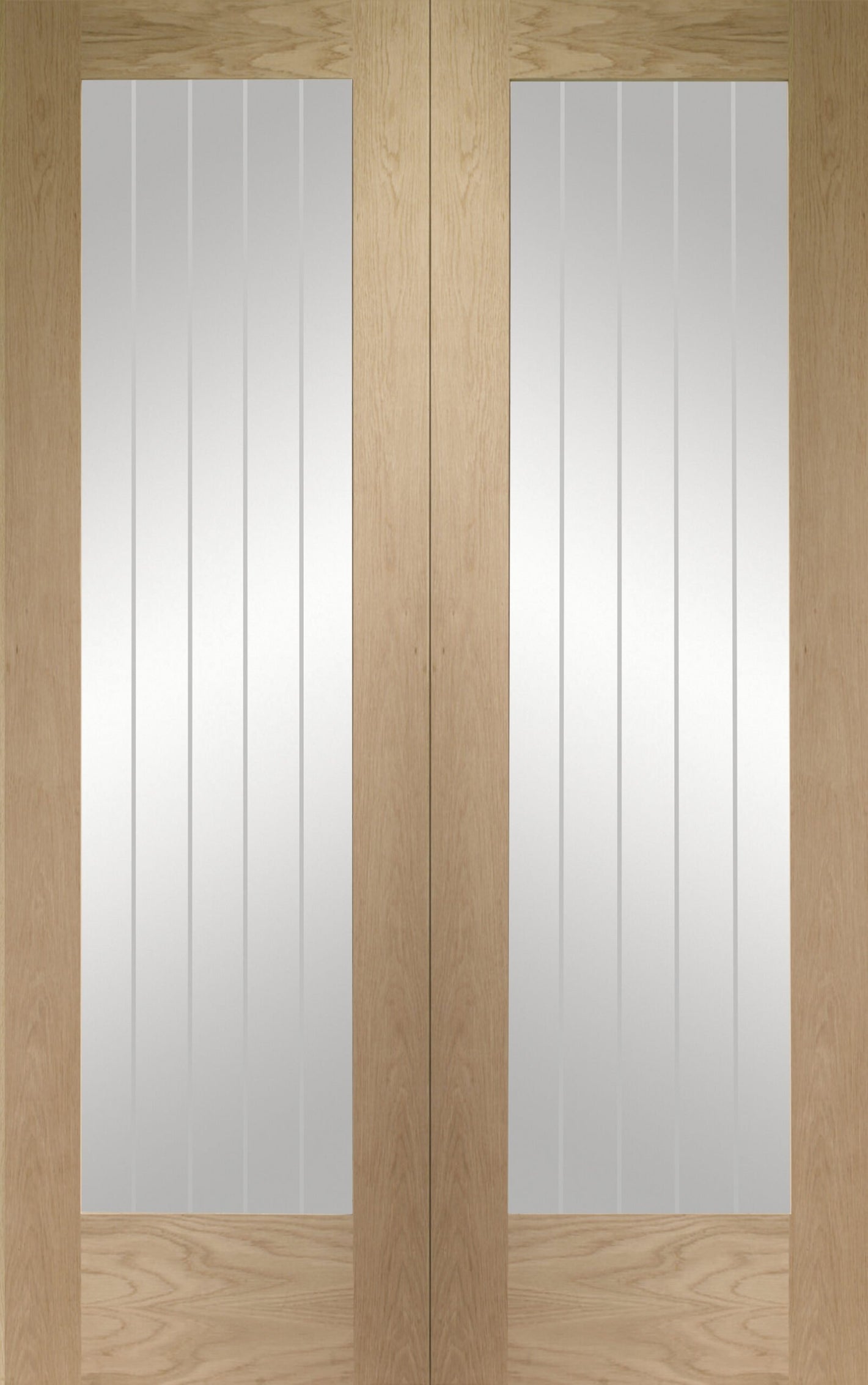 XL Joinery Suffolk Oak Door Pair with Clear Etched Glass - Unfinished