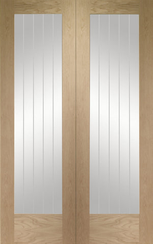 XL Joinery Suffolk Oak Door Pair with Clear Etched Glass - Unfinished
