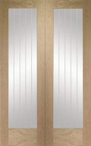 XL Joinery Suffolk Oak Door Pair with Clear Etched Glass - Unfinished