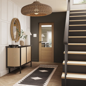 XL Joinery Palermo Essential 2XG Oak Door with Clear Etched Glass - Pre Finished