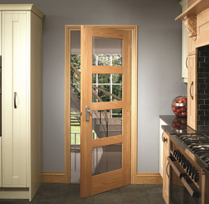 XL Joinery Shaker 4 Panel Clear Glazed Internal Oak Door - Pre Finished