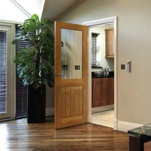 JB Kind Thames Oak 1/2 Light Glazed Internal Door - Unfinished