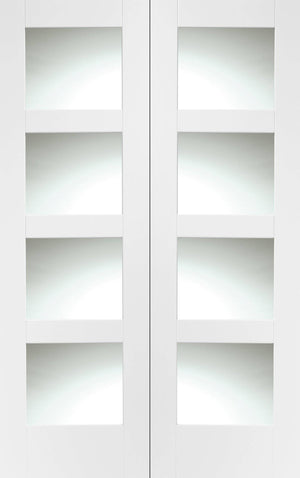 XL Joinery Shaker Door Pair with Clear Glass White Primed