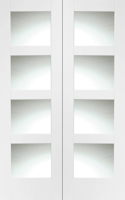 XL Joinery Shaker Door Pair with Clear Glass White Primed