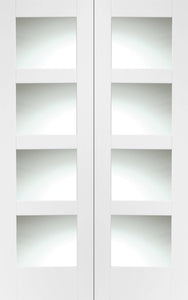 XL Joinery Shaker Door Pair with Clear Glass White Primed