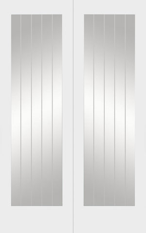 XL Joinery Suffolk Door Pair with Clear Etched Glass White Primed