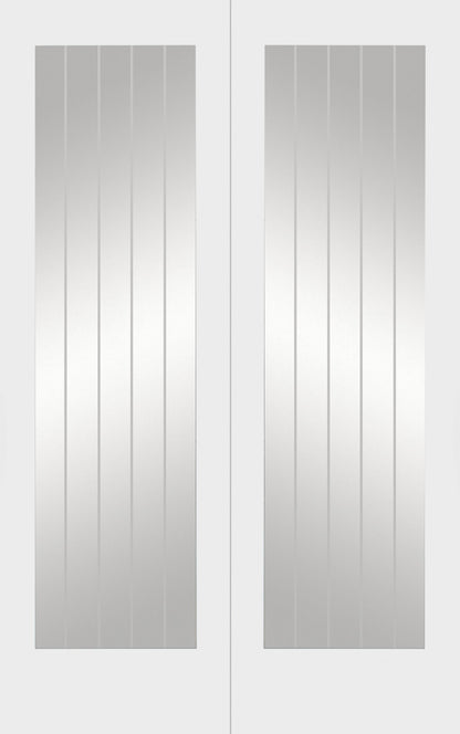 XL Joinery Suffolk Door Pair with Clear Etched Glass White Primed