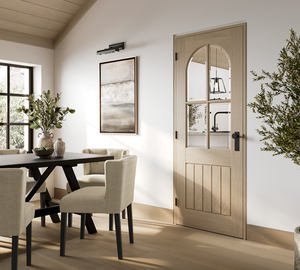LPD Mexicano Blonde Oak 4L Clear Glazed Arched Square Top Door - Pre Finished