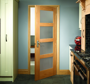 XL Joinery Shaker 4 Panel Obscure Glazed Internal Oak Door - Unfinished