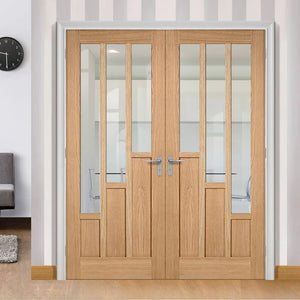 LPD Coventry Glazed 3 Light Oak Internal Door Pairs - Pre Finished