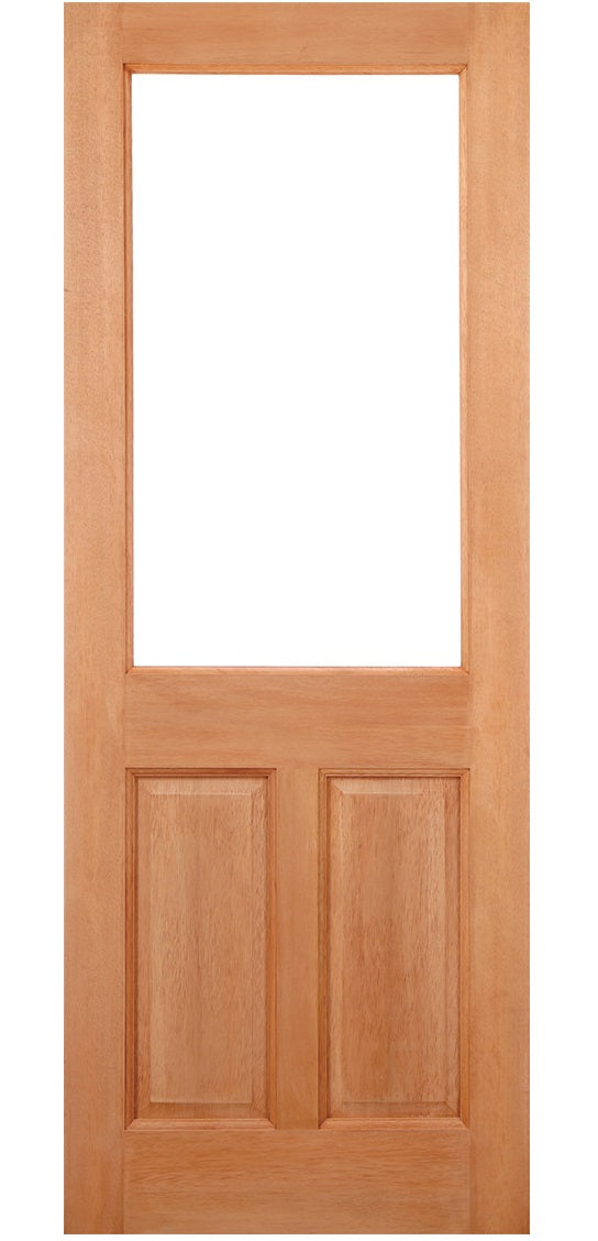 LPD 2XG 2 Panel Clear Glazed M&T Hardwood External Door - Unfinished