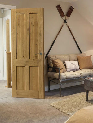 JB Kind Rustic Oak 4 Panel Shaker Style Veneered Door - Pre Finished