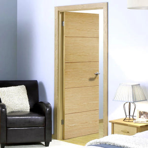 LPD Lille Oak 5 Panel FD30 Fire Door - Pre Finished