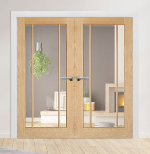 LPD Lincoln Clear Glazed Oak Internal Door Pairs - Unfinished