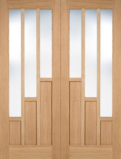 LPD Coventry Glazed 3 Light Oak Internal Door Pairs - Unfinished