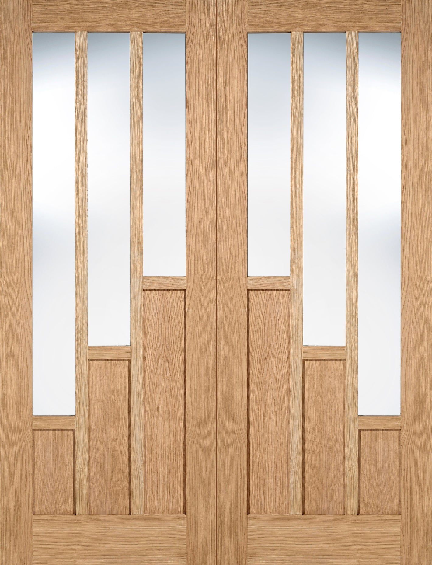 LPD Coventry Glazed 3 Light Oak Internal Door Pairs - Pre Finished