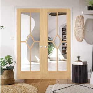 LPD Reims Glazed 5L Oak Internal Door Pairs - Pre Finished